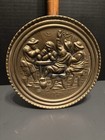 Vintage English Brass Bed Warmer Embossed Tavern Scene Wood Handle Made England