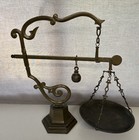 Large Antique French Balance Scales Brass With Pan   Sliding Weight Marked Mdcv