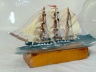 Vintage Handmade Nautical Wood Sail Ship Boat In Glass Bottle Model Sculpture