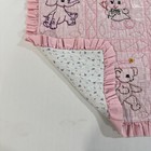 Vintage Baby Quilt Pink Gingham Ruffle Floral Embroidered Animals 37x29 Blanket