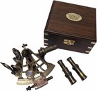 Vintage Brass Nautical Sextant With Wooden Box Maritime Navigation Decor Gift