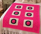 Vintage Handmade Crochet Granny Square Afghan Hot Pink Floral Cottagecore Throw