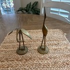 Vintage Set Pair 2 Art Deco Brass Crane Figurine Statue