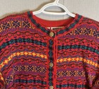 Vtg Size M Granny Artsy Quirky 3d Knit Long Cardigan Sweater Glitter Fair Isle