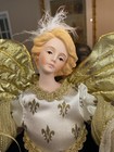 Victorian Christmas Angel Tree Topper 12    Tall Gold Ivory And Royal Blue Gown