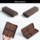 Vintage Real Leather Pen Case Zipper Pencil Holder Pens Box Organizer Bag Gift