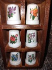 Thimbles- Set Of 10 Porcelain ceramic Vintage Thimbles And Wall Display Case