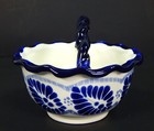 Talavera Mexican Pottery Small Basket Dish Bowl Handle Hand Made Painted Signed