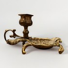 Vintage Brass Chamber Stick Floral Embossed Design Candle Holder Tray Rare