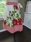 Christmas Kitchen Apron W pocket Hm W vtg Tablecloth W big Red-white Poinsettias