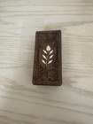 Vintage Hand Carved Wood Jewelry Trinket Box Floral Hinged With Pearl Tone Inlay