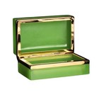 Antique French Opaline Glass Green Brass Trinket Casket Box