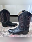 Kid   s Black Leather Cody James Cowboy Boots With Red Stitching