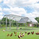 Large Metal Chicken Coop Walk-in Poultry Cage Hen House Flat Roof W cover Yard