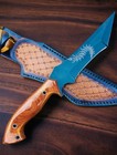 Custom Made Hunting Knife High Carbon Steel Black Coated Blade Leather Sheath