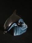 Vintage Poole Pottery Dolphin Figurine 11cm Small Blue Black Teal Wave 1970s Vgc