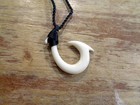 28mm Carved Water Buffalo Bone Hawaiian Ulua Sliding Bait Fish Hook Necklace  1