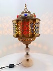 Vintage Mcm Middle Eastern Turkish Jeweled Brass Table Lamp With Alabaster Base 
