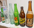 Lot Of 6  Vintage Antique Soda Pop Glass Bottles Big Jr  John Collins  Laff Etc