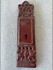 19th C Antique Cast Iron Architectural Salvage Ornate Door Cover -ox Blood Red