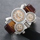 Men s Military Sports Cool 3 Time Zones Leather Strap Quartz Analog Wrist Watch