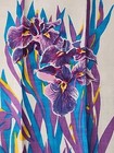 Vintage Floral Kitchen Dish Tea Towel Cream Purple Blue Linen Iris Nos 