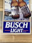 Vintage 90s Busch Beer Bottles Sign Embossed Metal Advertising Mountains 32   x15   