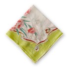 Antique Midcentury Lime Green Boarded Pink Floral Silk Linen Handkerchief