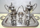 Fb Rogers 1883 Silver On Copper 6-pc Tea Service Set Large Butler Tray Exc Cond