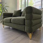 60  Modern Oversized 2 Seater Sofa Loveseat Deep Seat Teddy Fabric Gold Legs