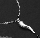 New Large 925 Sterling Silver Italian Horn With Curb Chain Necklace All Lengths 