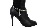 2pc Women Boot Bracelet Silver Metal Chain Anklet Shoe Bling Drop Charm Handmade