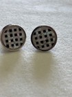 Vintage Mother Of Pearl Black Onyx Inlay Cufflinks Geometric Silver Tone 19g