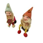 Vtg Christmas Chenille Elf Pixie Gnome On Pinecone Spun Cotton Japan Lot Of 2