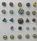 Vtg Designer Button Covers Lot 25pc Jeweled Rhinestone Brass Gold Tone Floral