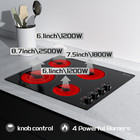 24 4burner Built-in Electric Cooktop Ceramic Stove Top Knob Control Timing 6700w