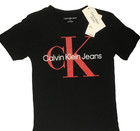 Calvin Klein Boy s T-shirt Sz 6 Black W  Red Logo Short Sleeve New