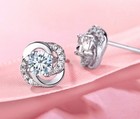 Women 925 Sterling Silver Crystal Rhinestone Elegant Ear Stud Earrings Gift Pe26