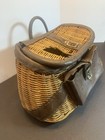 Vintage Wicker And Leather Fly Fishing Trout Creel Basket