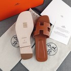 New Hermes Classic Gold Brown Women s Oran Leather Sandals 37-38-39-40 Size Shoe
