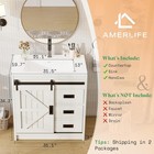 31  Farmhouse Bathroom Vanity With Sink  Sliding Barn Door  Antique White