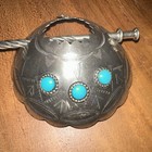 Vintage Southwestern Silver Plate   Faux Turquoise Hair Barrette Ponytail Holder