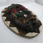 Vintage Ghana Hand Carved African Wood Mask Beaded Cowrie Shell Wall Art 13 