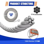 1 4  Stainless Steel Cable 75ft 7x19 Aircraft Wire Rope M6 Clamps Thimble 6400lb