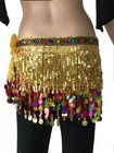 J style Belly Dance Hip Skirt Scarf Wrap Belt With Coins Yellow Color Us Seller