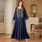 Women Embroidery Long Dress Abaya Dubai Kaftan Evening Muslim Robe Islamic Gown