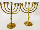 Vintage Brass Menorah Pair 10    7 Branch Jewish Candlesticks Judaica Israel