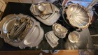 Assorted Silverplate Set Lot  Serving Dishes  Trays  Flatware - About 28 Lb