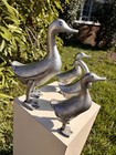 Wooden Ducks Family Vintage Silver Color  1 Crack  Not Broken 