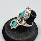 Navajo Sterling Silver Turquoise 2 Stone Feather Leaf Snake Ring Sz 6 5 12 8g